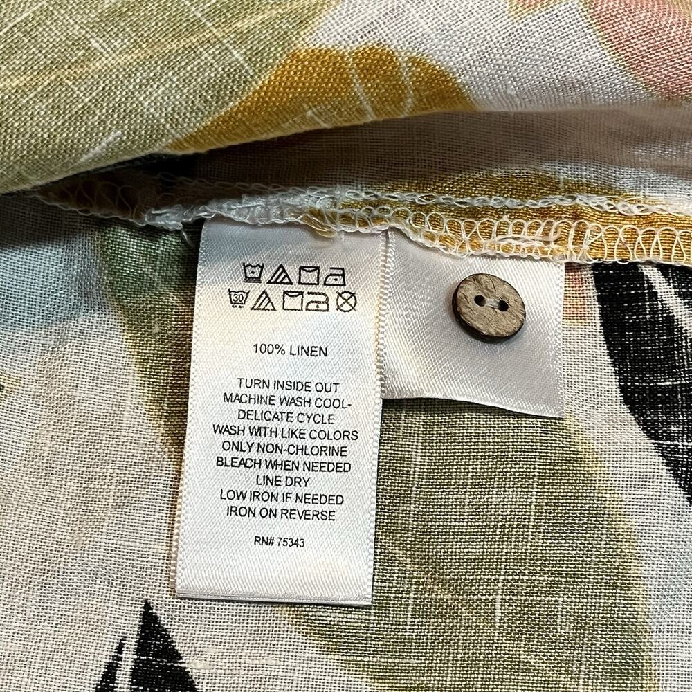 Rachel Zoe 100% Linen Top Botanical Tropical Leaves pleated buttonup small shirt - Picture 8 of 8